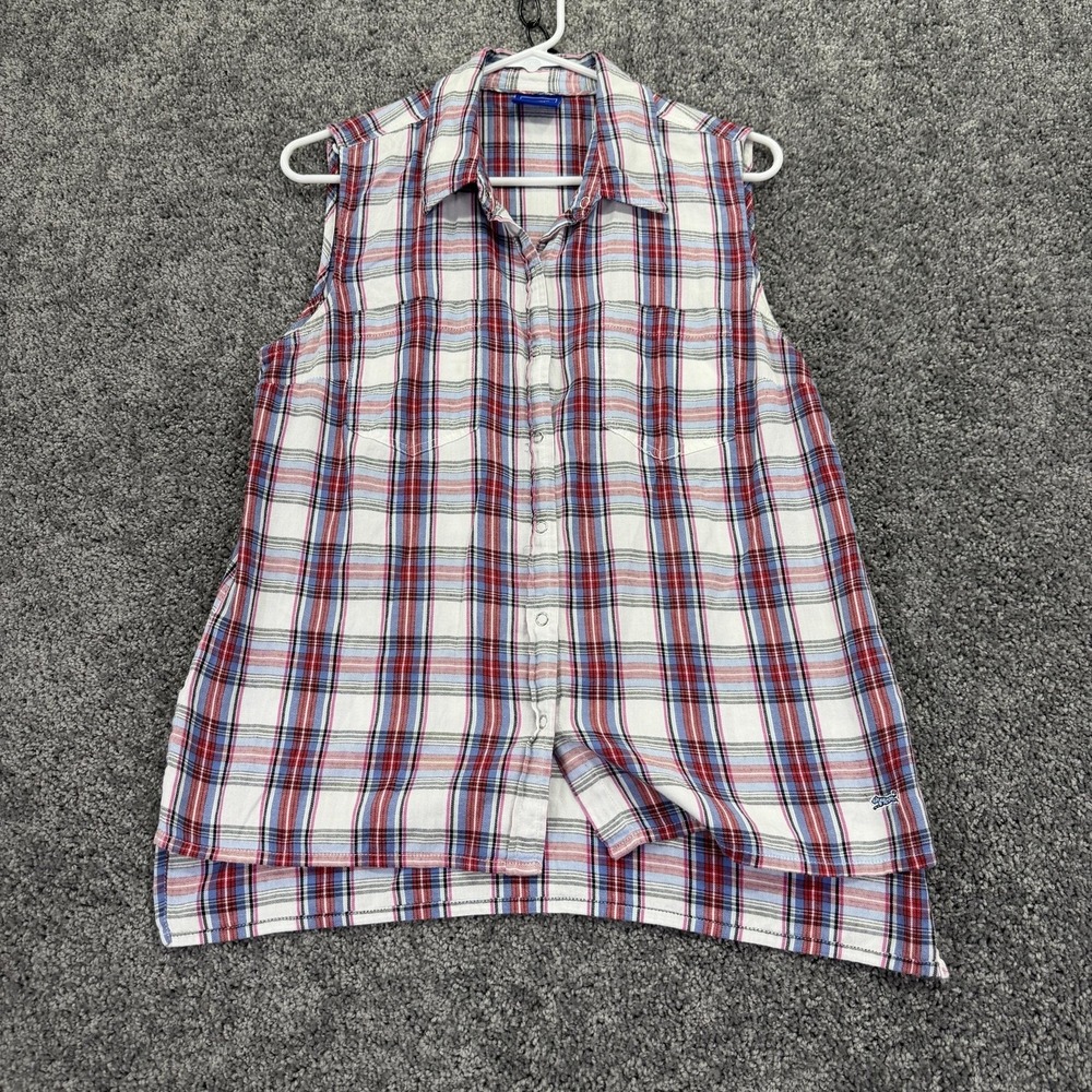Le Tigre Shirt Womens Medium Plaid Sleeveless Button Cotton Summer Casual